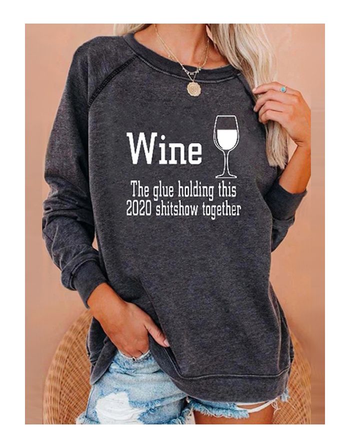 Fall New Women Letters Printed Stitching Long Sleeve Loose Casual Sweatshirt